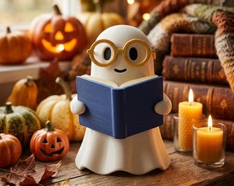 Bookworm Ghost STL | Halloween Reading Ghost Figurine | Spooky Library Decor | 3D Print File