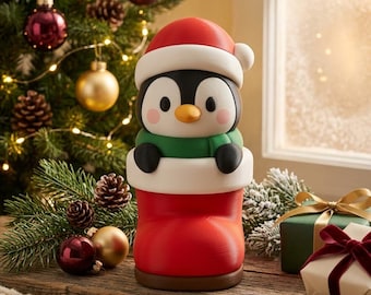 Christmas Penguin in Santa Boot STL Figurine – Festive 3D Printable Holiday Decor (Digital Download)