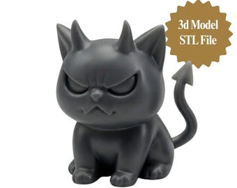 Angry Devil Cat Figurine STL File, Chibi Desktop Decor (Digital Download)