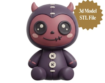Devil Doll STL, Kawaii Horned 3D Print File, Chibi Gothic Figurine