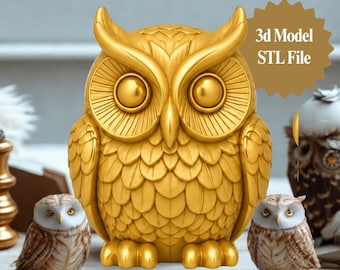 Owl STL 3D Print File, Decorative Wise Owl Sculpture, Detailed Home Accent Digital Download