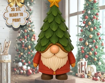 Christmas Tree Gnome STL File | Holiday 3D Printable Figurine