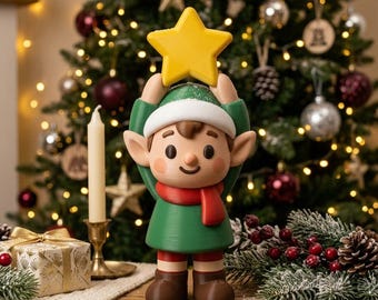 Christmas Elf Holding Star STL Figurine – Festive 3D Printable Holiday Decor (Digital Download)