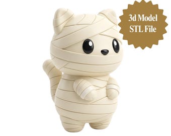 Mummy Cat Chibi 3D Print Model, Halloween Decor, Collectible STL File (Digital Download)
