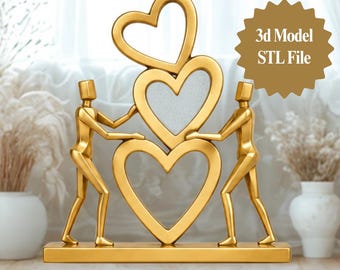 Heart Sculpture STL, Abstract Love Couple Decor 3D Print File, Modern Valentine Shelf Art