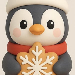 Kawaii Christmas penguin STL model holding a snowflake cookie