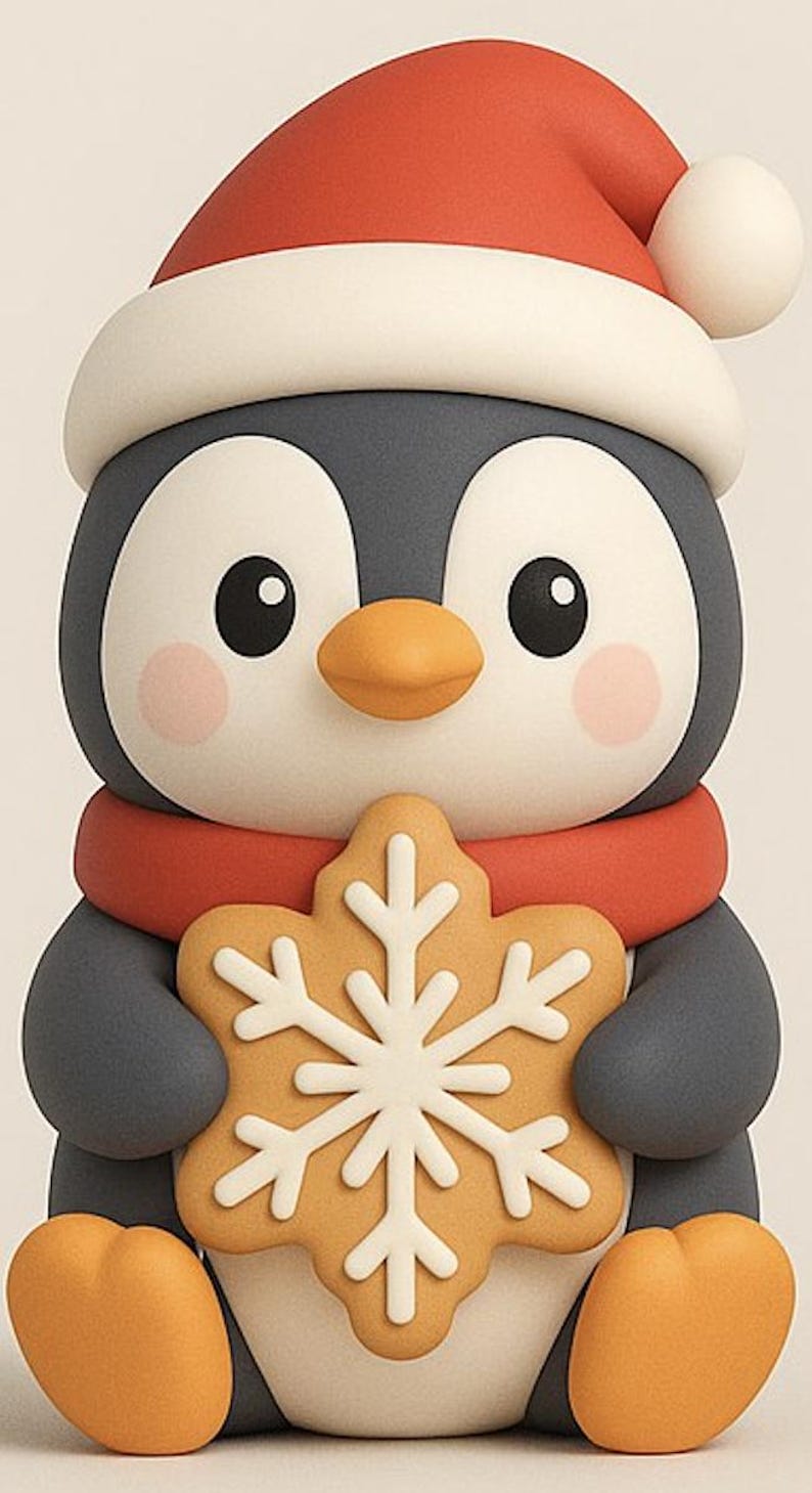 Kawaii Christmas penguin STL model holding a snowflake cookie