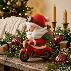 Motorbike Santa STL Figurine – Christmas 3D Printable Holiday Decor (Digital Download)