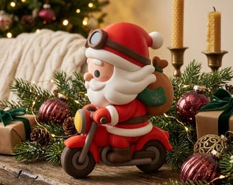 Motorbike Santa STL Figurine – Christmas 3D Printable Holiday Decor (Digital Download)