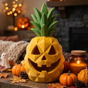 パイナップルのジャック・オー・ランタンのSTLファイル｜トロピカルなハロウィンデコレーション｜印刷可能なフィギュア