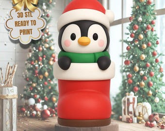 Christmas Penguin in Santa Boot STL Figurine – Festive 3D Printable Holiday Decor (Digital Download)