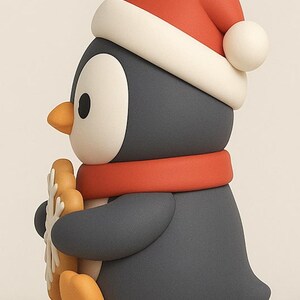 Kawaii Christmas penguin STL model holding a snowflake cookie