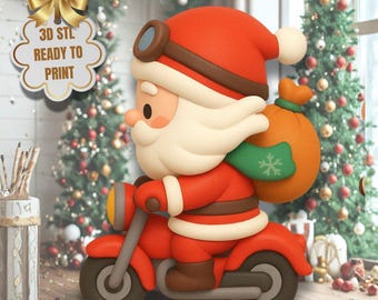 Motorbike Santa STL Figurine – Christmas 3D Printable Holiday Decor (Digital Download)