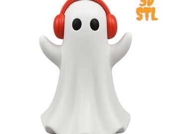 Ghost with Headphones STL File | Halloween Printable Figurine | Music Decor