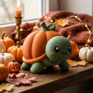 Pumpkin Turtle 3D Print File, Kawaii Autumn Desk Decor (STL Download)