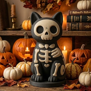 Skeleton Cat STL File | Halloween Printable Figurine | Gothic Decor