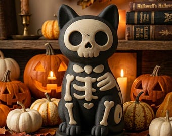 Skeleton Cat STL File | Halloween Printable Figurine | Gothic Decor