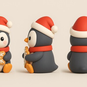 Kawaii Christmas penguin STL model holding a snowflake cookie
