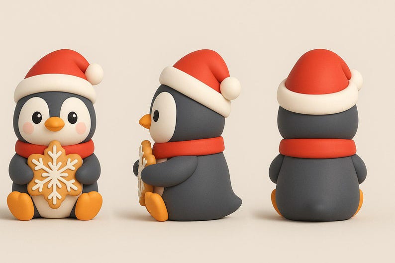 Kawaii Christmas penguin STL model holding a snowflake cookie