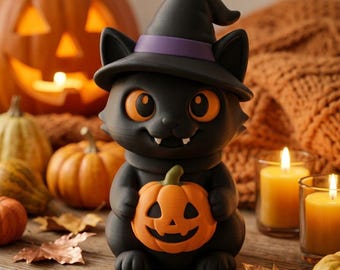 Black Cat Pumpkin STL File | Halloween Cat Figurine (Digital Download)