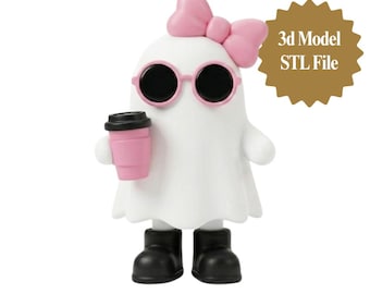 Fashion Ghost STL | Halloween Trendy Ghost Figurine | Pink Coffee Lover Decor | 3D Print File