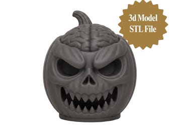 Brain Pumpkin Skull STL | Creepy Jack O Lantern | Halloween Decor