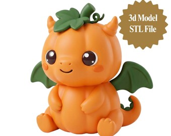 Pumpkin Dragon STL File, Kawaii Halloween Baby Dragon 3D Print, Autumn Decor (Digital Download)