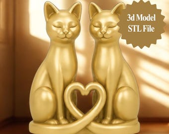 Cat Couple STL File | Heart Sculpture 3D Print (Digital Download)
