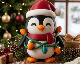 Christmas Penguin with Lights STL Figurine – Kawaii 3D Printable Holiday Decor (Digital Download)