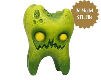 Zombie Tooth STL | Creepy Monster Tooth Figurine | Halloween Decor