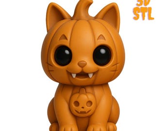 Archivo STL de Gato Calabaza / Figura Kawaii de Halloween / Descarga digital