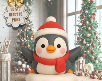 Sliding Christmas Penguin STL Figurine –Festive 3D Printable Holiday Decor (Digital Download)