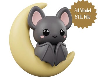 Baby Bat on Moon STL File | Gothic Fantasy 3D Model (Digital Download)
