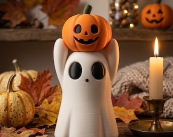 Fantasma con calabaza (archivo STL) / Figura imprimible de Halloween / Decoración de otoño