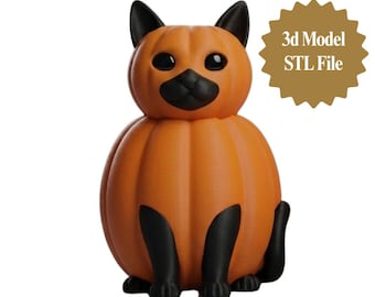 Pumpkin Cat STL File | Halloween Fall Decor 3D Model (Digital Download)