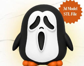 Halloween Penguin 3D Printable Figurine | Spooky Ghost Mask STL File (Digital Download)