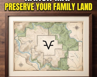 Custom Ranch Heritage Map | Centennial Farm Estate Sign | Family Land Legacy Art | Personalized Ranch Anniversary Gift | Hand Drawn Map