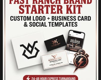 Hand Drawn Cattle Brand Logo Kit | Custom Ranch Branding Bundle, Business Card & Social Templates | Authentic Western Brand Identity
