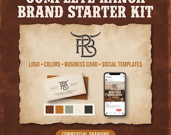 Custom Ranch Brand Starter Kit | Cattle Company Logo, Color Palette, Business Card Template & Canva Social Media Kit | Commercial Branding