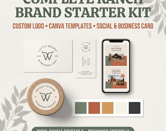Hand Drawn Cattle Brand Logo Kit | Custom Ranch Branding Bundle, Business Card & Social Templates | Authentic Western Brand Identity