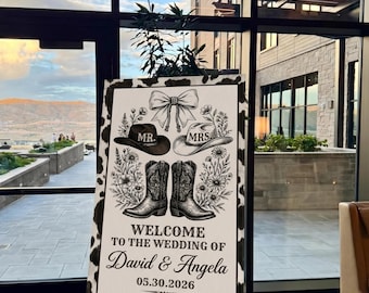 Cowboy Wedding Welcome Sign, Rustic Western Canva Template, Personalized Ranch Desert Texas Mr & Mrs Sign,Any Size Digital Download