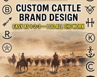 Custom Livestock Brand Design | Registered Cattle Brand | Traditional Ranch Iron Brand | Simple Cow Brand for Hide