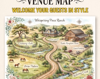 Ranch Wedding Venue Map | Custom Venue Property Illustration | Western Wedding Venue Poster | Guest Welcome Map | Ranch Wedding Decor