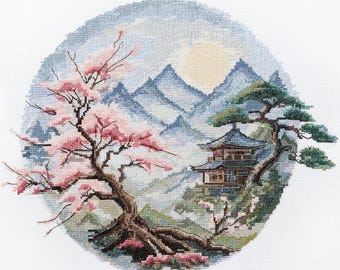 Cross Stitch Kit, Landscape Embroidery Set A Quiet Place on 14 Count Canvas with 35 Colors, SAGA QR Chart DIY Gift needlework