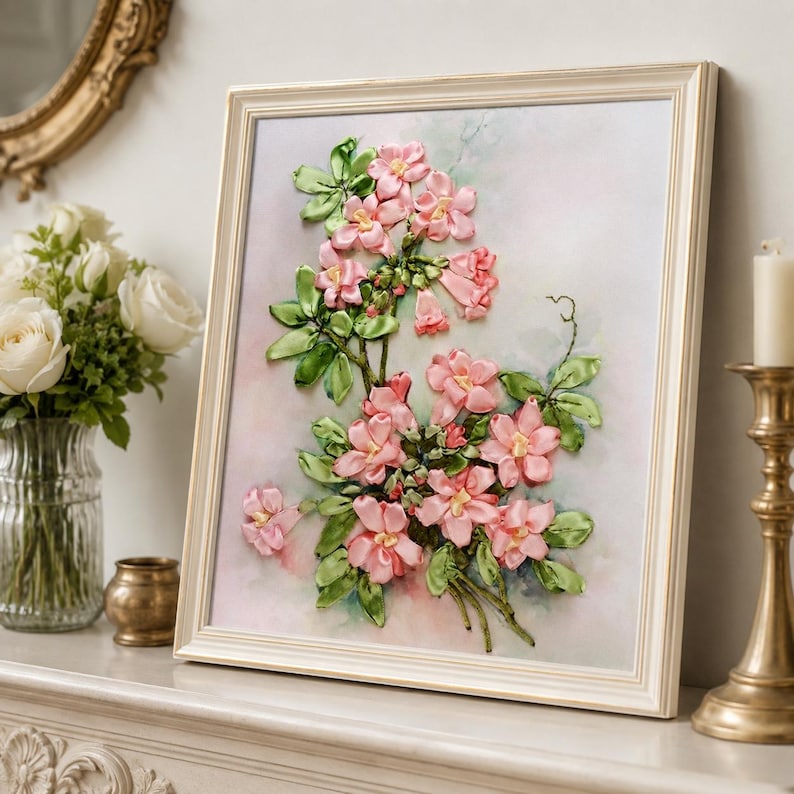 Floral Ribbon Embroidery Kit, 3D Flower Needlework, DIY Textured Art (9 ...