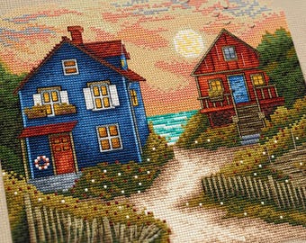 Beaded Counted Cross Stitch Kit with Beige Zweigart Aida 16ct, 44 DMC Colors, Preciosa Beads, Backstitch Chart and Needle