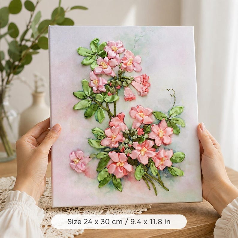 Floral Ribbon Embroidery Kit, 3D Flower Needlework, DIY Textured Art (9 ...