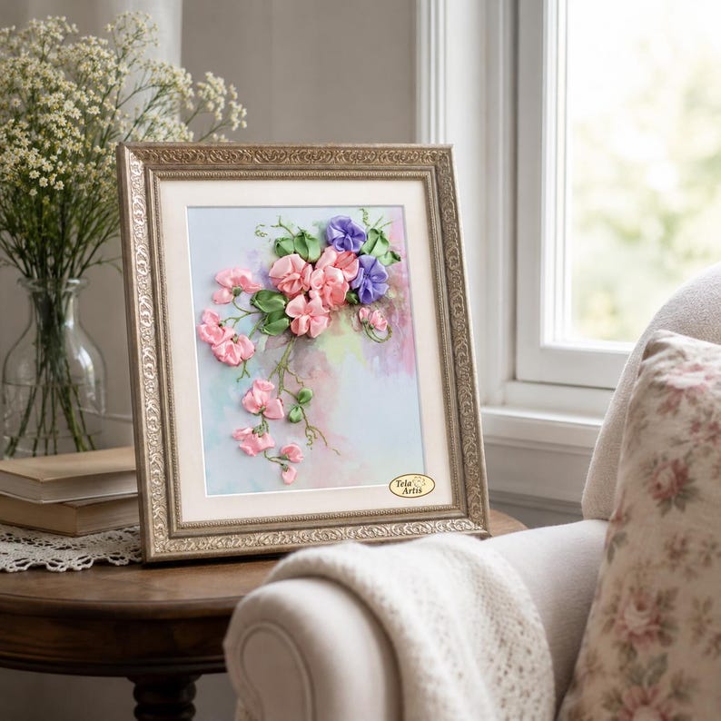 Ribbon Embroidery Kit, 3D Floral Needlework Set, Cottagecore Craft ...