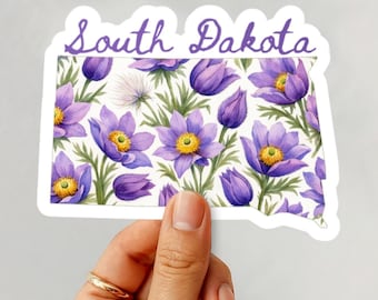 South Dakota Pasque State Flower Sticker, Waterproof Vintage Botanical Floral Gift State Pride