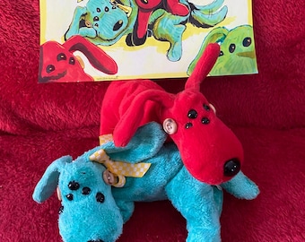 Weirdcore Upcycled Red & Blue Dog Family Bundle